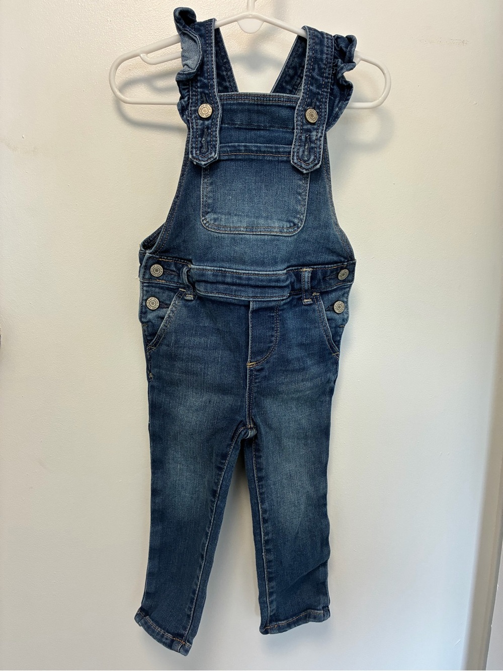 Baby Gap - Medium Wash Blue Denim Kids Overalls with Ruffled Strap, Girls’ 2T
